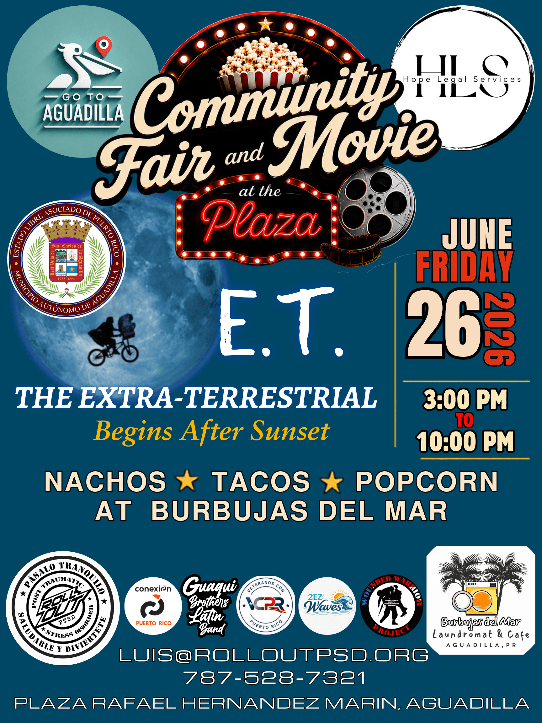 Event Poster – Aguadilla Community Fair & Movie Night, June 26 2026