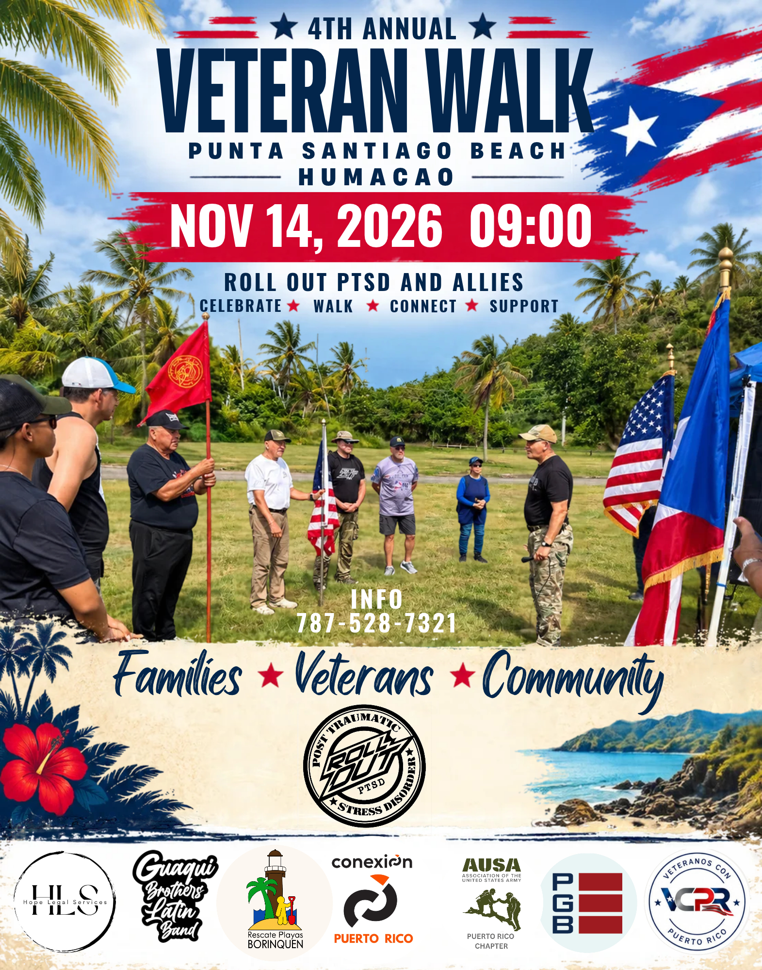 Flyer: 4th Annual Veteran Walk, Punta Santiago Beach, Humacao, November 14, 2026 at 9:00 AM